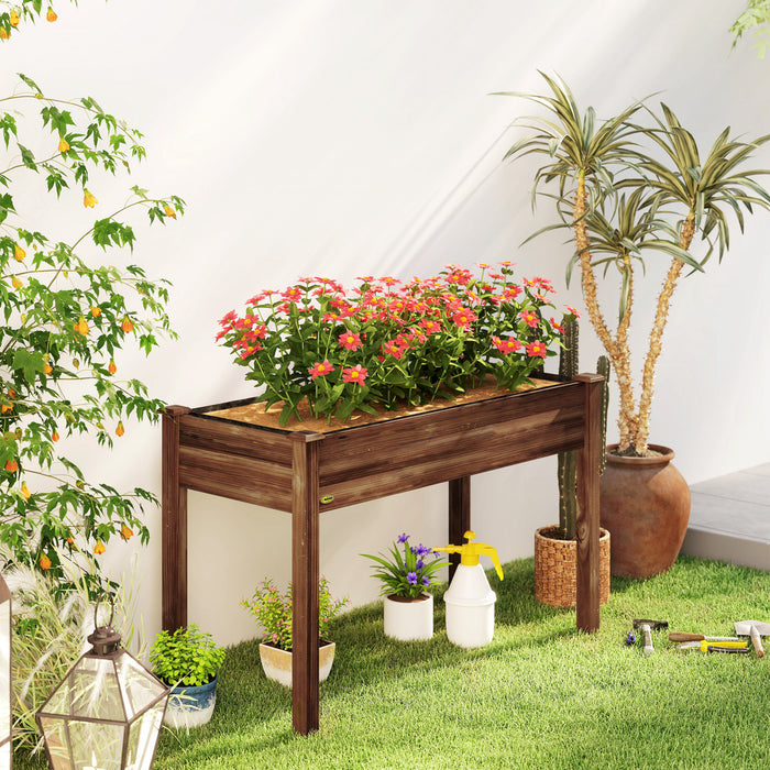 Outsunny 48\"x22\"x30\" Elevated Planter Box, Wooden Patio Raised Garden Bed