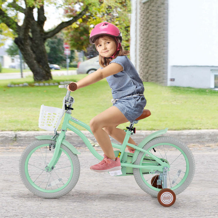 Prorider 16\" Kids Bike Toddler Adjustable Bicycle With Training Wheel For 4-7 Years Old Girl Green