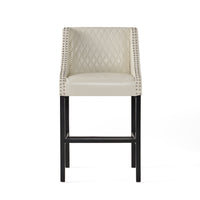 Deborah Armrests Barstool With Quilted Bonded Leather - Ivory 