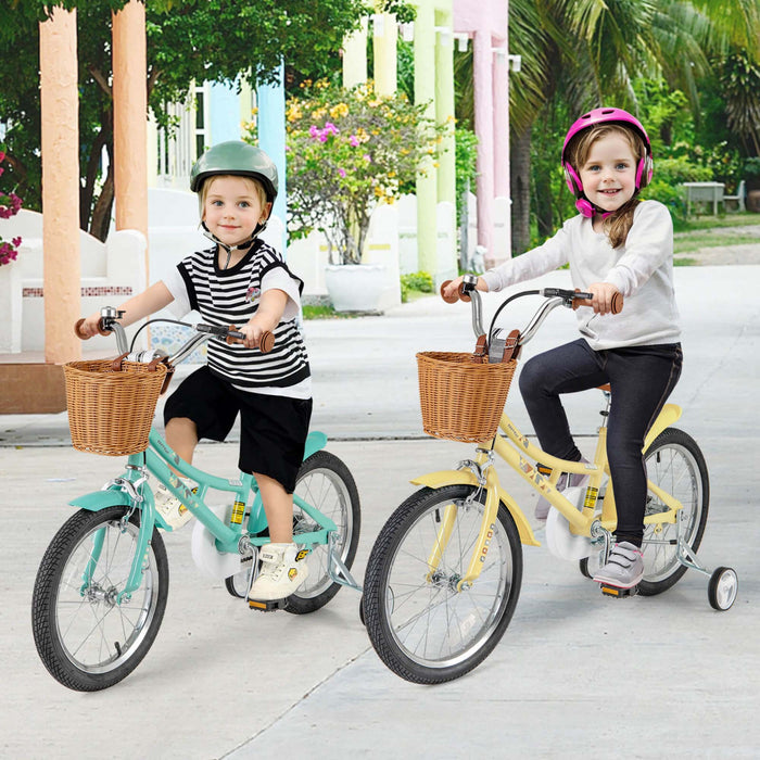 Costway 18\" Kids Bike With Height Adjustable Handlebar Seat Basket Bell Training Wheels Yellow