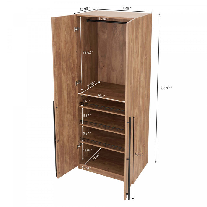 Lee Modern 2-Piece Wardrobe Closet in Golden Brown Armoire