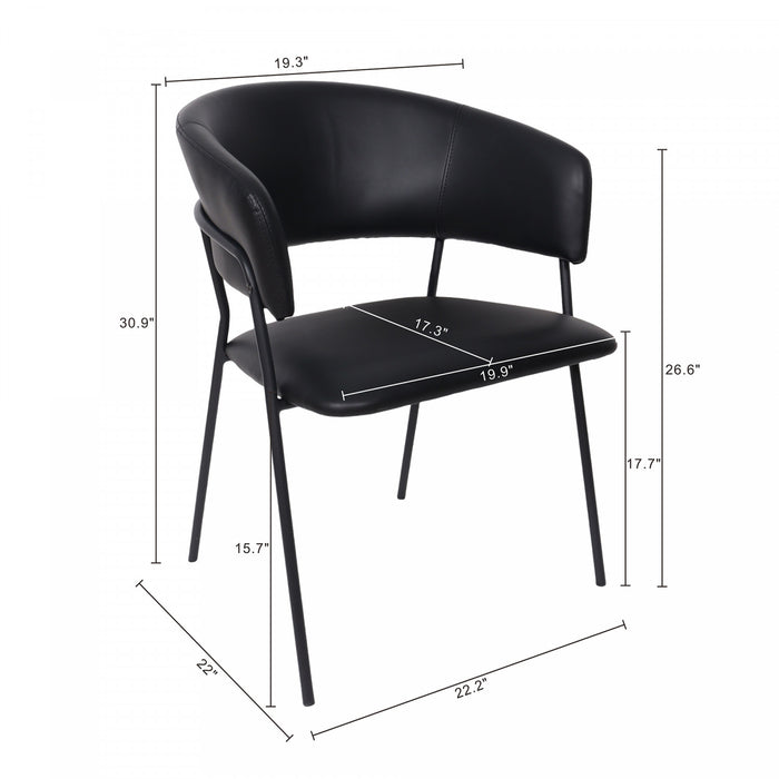 Slate Contemporary Modern Vegan Leather Metal Armchair in Black - Set of 2
