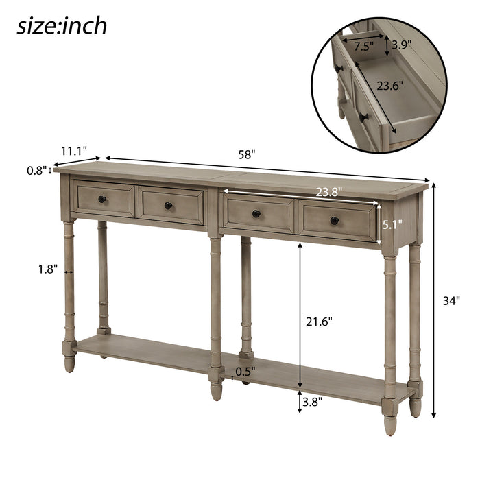Phyllis Solid Wood Console Table With Drawers And Bottom Shelf - Grey