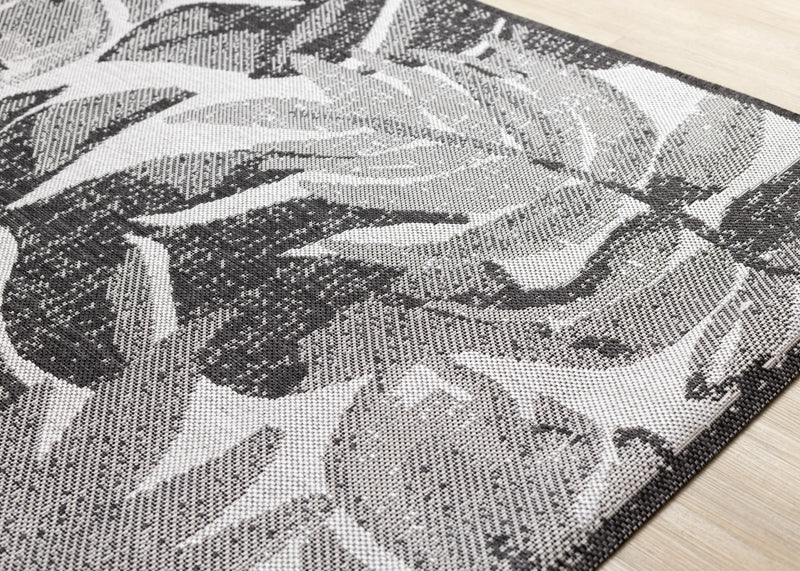 Jackson Grey White Botanical Leaves Rug, 5'3\" x 7'7\" Outdoor Area Rug