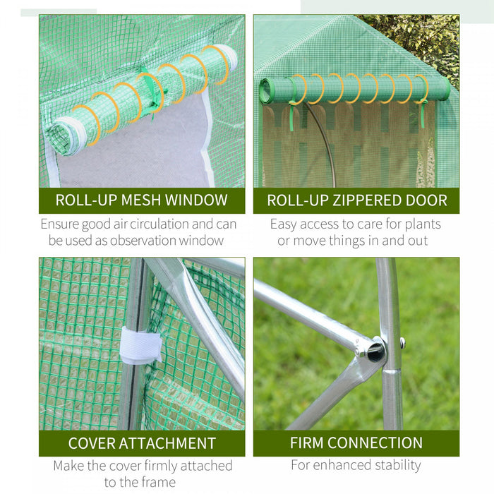 Outsunny 15' X 10' X 7' Walk-in Greenhouse Outdoor Plant Tunnel Warm Hot House W/ Roll Up Door And 6 Mesh Windows, Steel Frame, Green