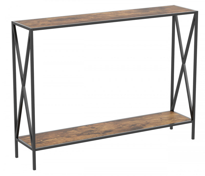40” Console Table With 1 Shelf - Brown Reclaimed Wood Black Metal Base