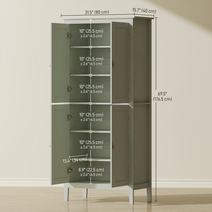 HOMCOM Kitchen Pantry with Sensor LED Light Pantry Storage Cabinet Green