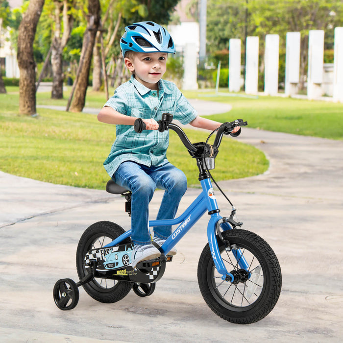 Costway 12\" Kids Training Bike With Removable Training Wheels Pneumatic Tires Navy