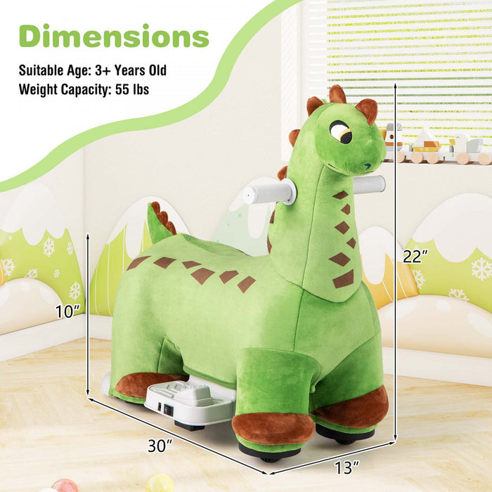 Costway 6v Kids Ride On Dinosaur With Padded Sea Foot Pedal Music Forward & Wheels