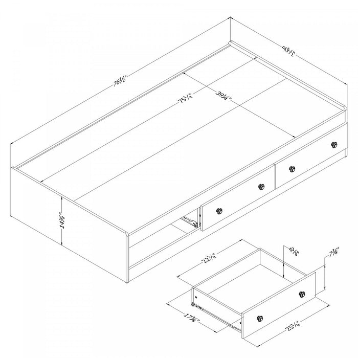 Summer Breeze Mates Bed With 3 Drawers - Blueberry