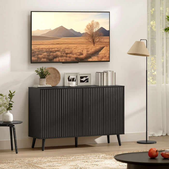 HOMCOM Sideboard, Fluted Buffet Cabinet with Adjustable Shelves, Black