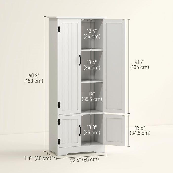 HOMCOM 60\" Kitchen Pantry, Kitchen Storage Cabinet with Shelves, White