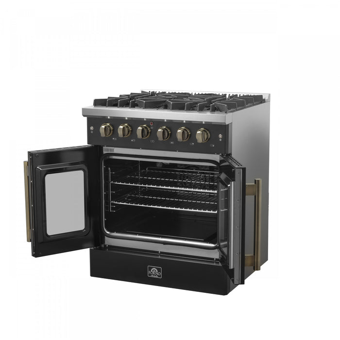 Forno Galiano 30\" Black Gas Range, 4.32 cu.ft- FFSGS6444-30BLK