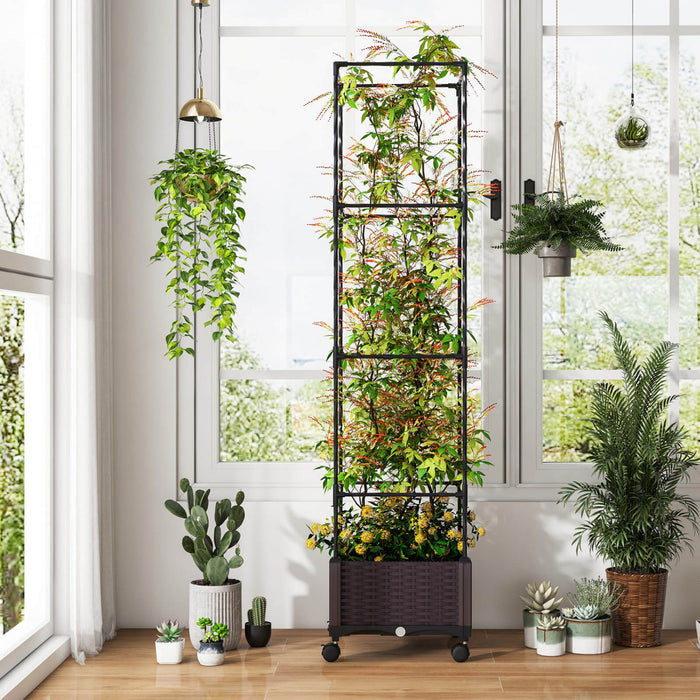 Costway 1 Pcs 67\" Planter Raised Garden Bed With Planter Box &trellis Adjustable Height