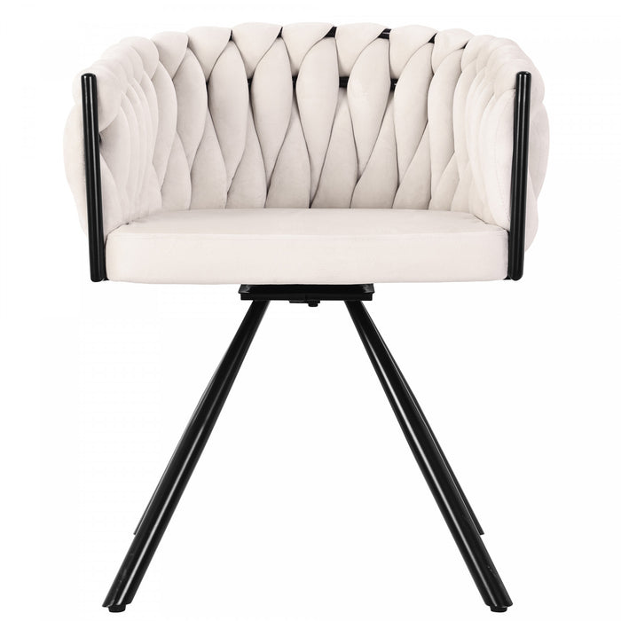 Amelia Velvet Swivel Dining Chairs with Tufted Upholstered and Metal Legs Set of 4, Beige