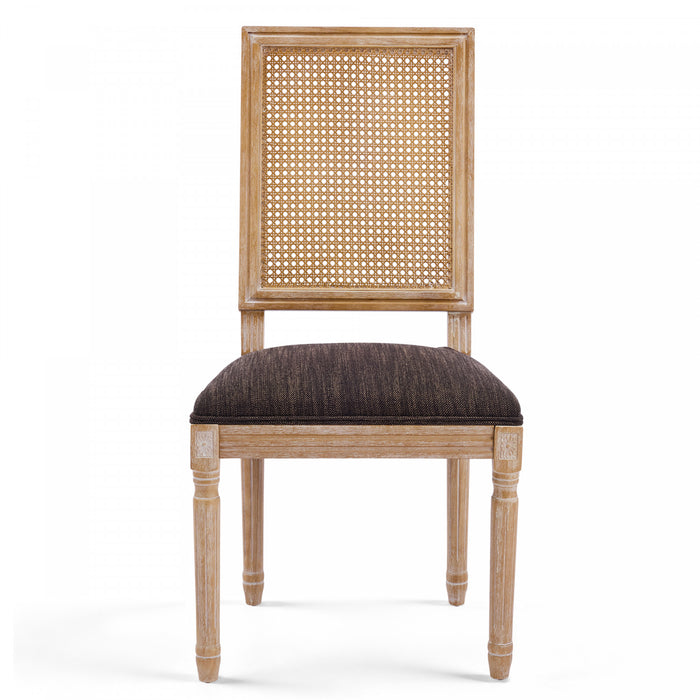 Oliver Solid Wood Rubberwood Dining Chair Set of 2 with Upholstered Seat Cane Backrest and Fluted Legs,Brown