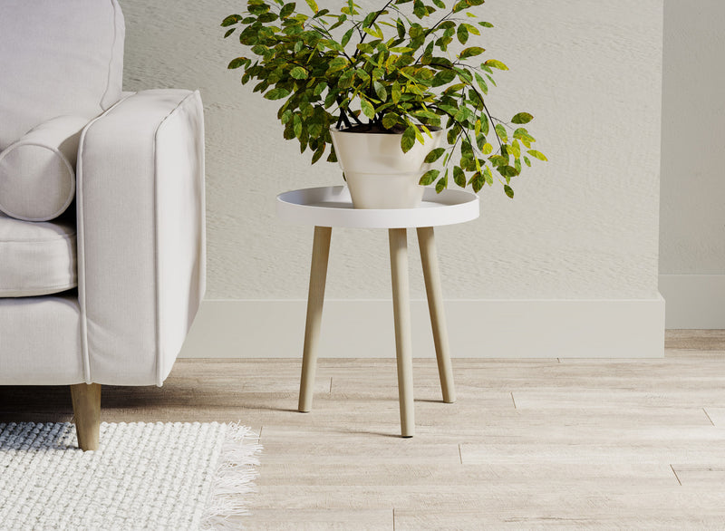 End Table With Pine Base - White Round Shape 