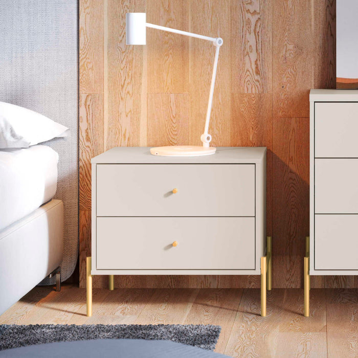 Manhattan Comfort Jasper Nightstand with Steel Gold Legs - Off White Matte