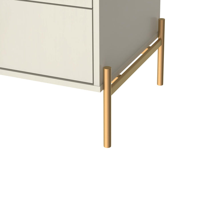 Manhattan Comfort Jasper Nightstand with Steel Gold Legs - Off White Matte