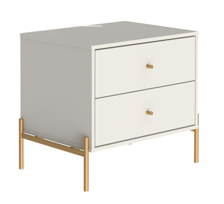 Manhattan Comfort Jasper Nightstand with Steel Gold Legs - Off White Matte