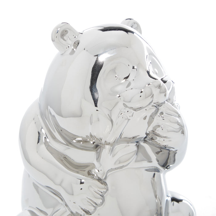 Ceramic 8\" Silver Bear Sculpture - Set of 2