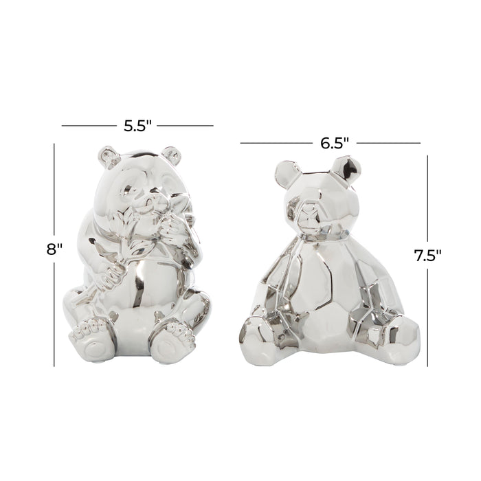 Ceramic 8\" Silver Bear Sculpture - Set of 2