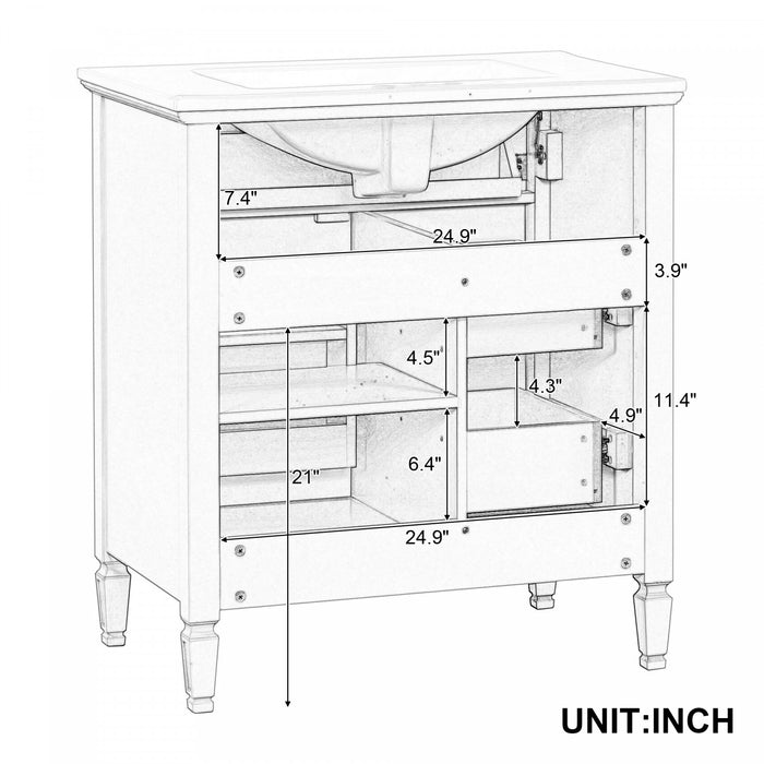 Olivia 30\" Bathroom Vanity with Ceramic Sink and Solid Rubberwood, Green