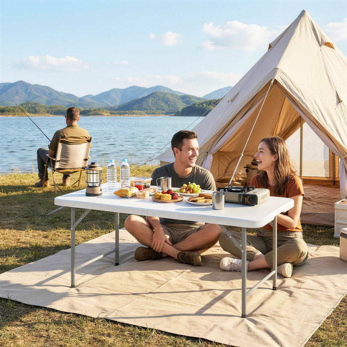 Outsunny Picnic Table with Adjustable Height and Handle 47\" x 24\", White