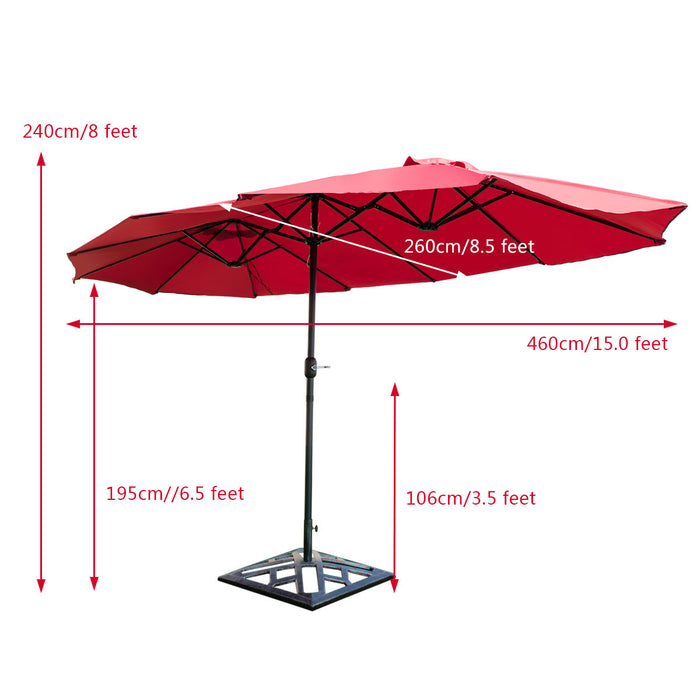 Costway 15' Market Outdoor Umbrella Double-Sided Twin Patio w/ Crank Wine