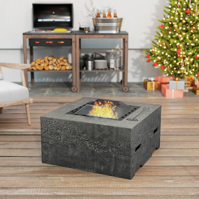 Outsunny Square Fire Pit With Fire Poker, Fireplace With Mesh Lid, Grey