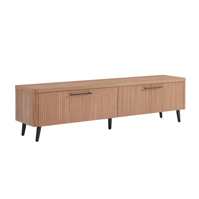 Jodie Mid-Century Modern 69\" Fluted TV Stand in Maple Armoire