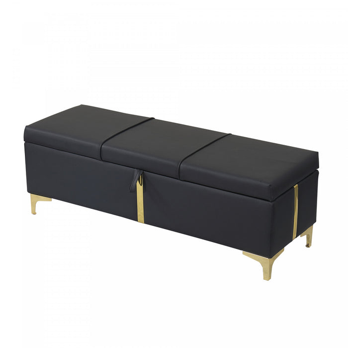 Tony Soft Velvet Upholstered Storage Ottoman Bench With Metal Legs,black