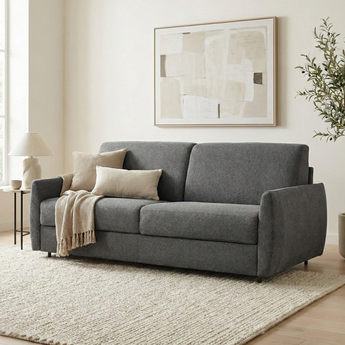 Enzo 73 in. Fabric Italian Sofa Bed with Memory Foam Mattress and Rounded Arms - Dark Grey