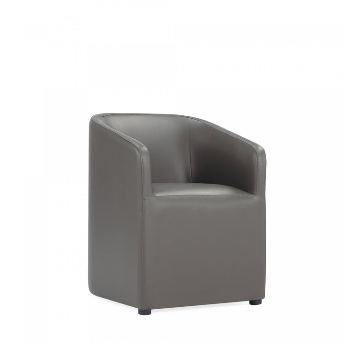 Anna Round Modern Vegan Leather Armchair in Graphite - Set of 2
