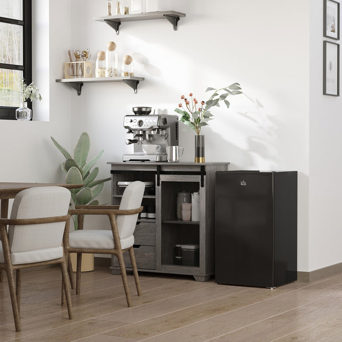 HOMCOM Mini Fridge with Freezer Thermostat Reversible Door, Black