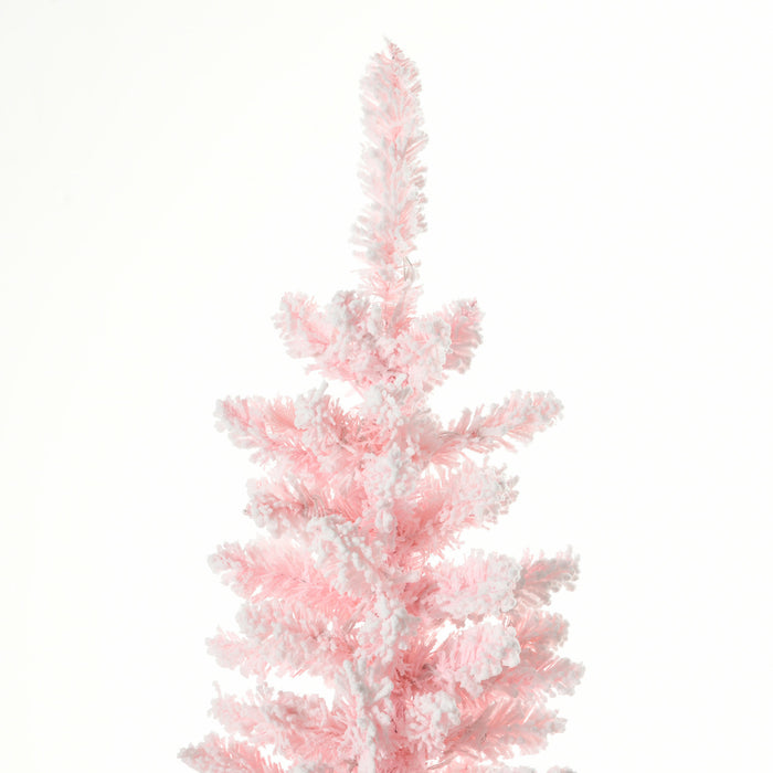 Homcom 6' Slim Snow Flocked Artificial Christmas Tree With Light, Pink