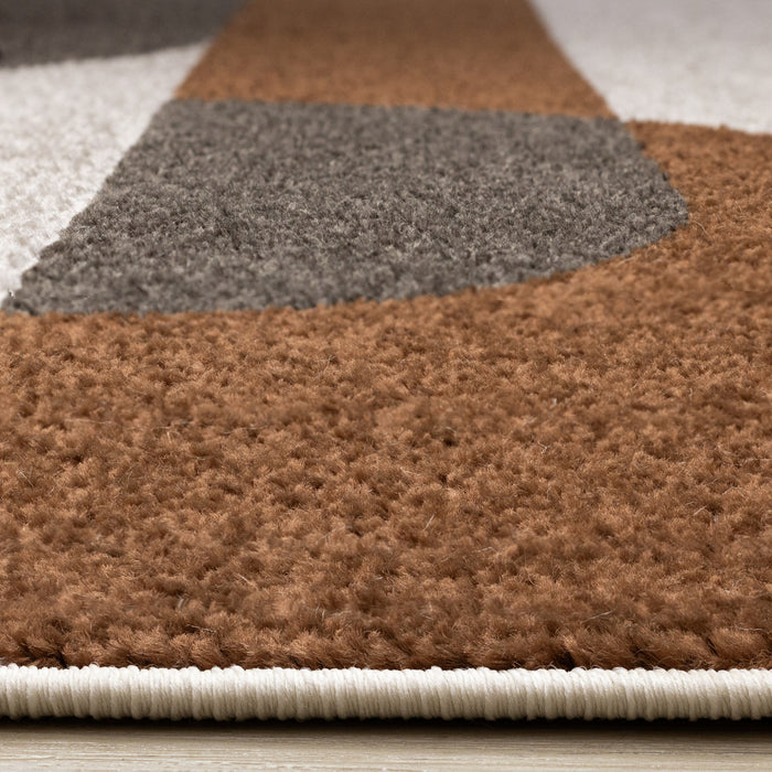 Marley Geometric Curves Taupe Oxblood Area Rug - 5'3\" x 7'7\"