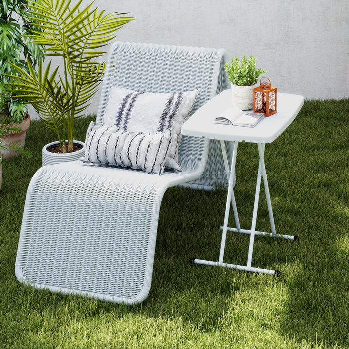 Outsunny Portable Patio Side Table, Adjustable Outdoor Side Table, White