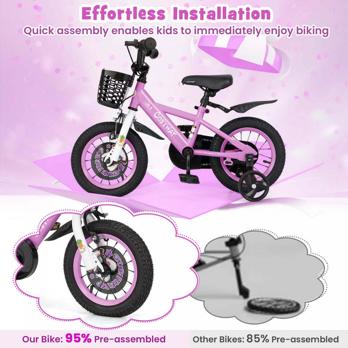 Costway 12\" Kid's Bike For 3-4 With Height-adjustable Handlebar & Saddle Handbrake Purple