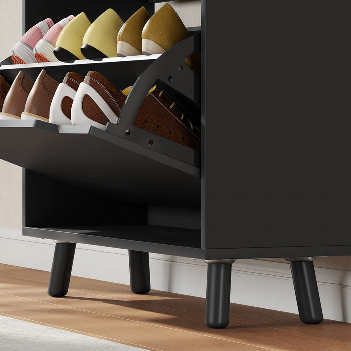 HOMCOM Narrow Shoe Cabinet Shoe Storage Cabinet with 2 Flip Drawers, Black