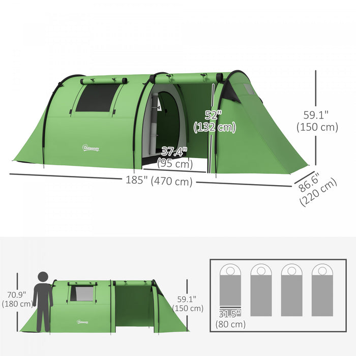 Outsunny 3-4 Person Camping Tent with 2 Rooms, Waterproof Family Tent