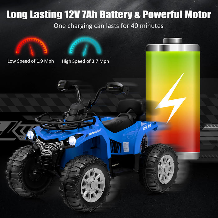 Costway 12v Kids Ride On Atv Electric 4-wheeler Quad 2 Speeds W/ Mp3 & Headlights Blue