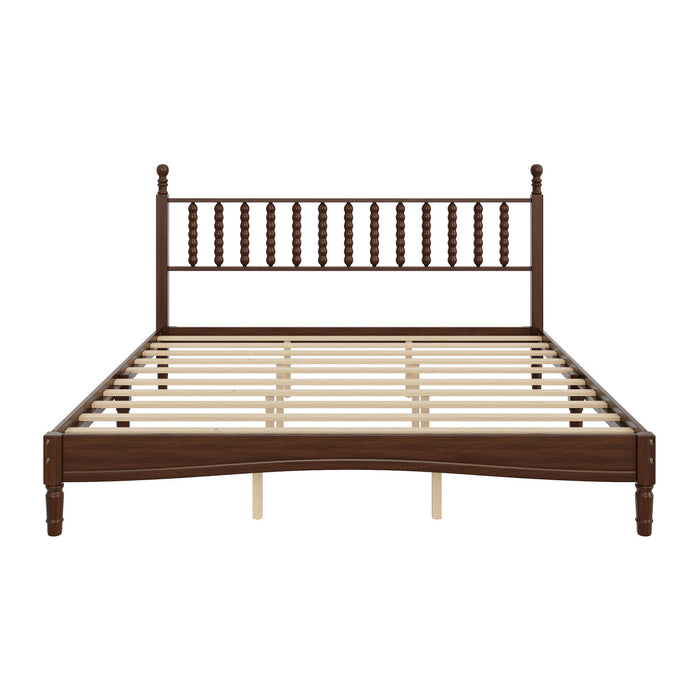 Oliver Retro Wood Platform Bed with Gourd Shaped Headboard - Dark Brown