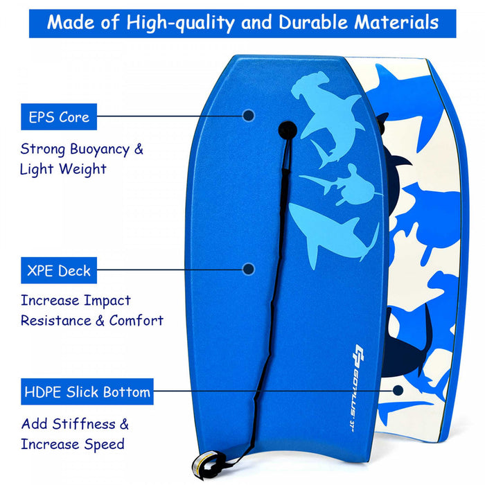 Goplus 41'' Lightweight Super Bodyboard Surfing W/leash Eps Core Boarding Blue Shark