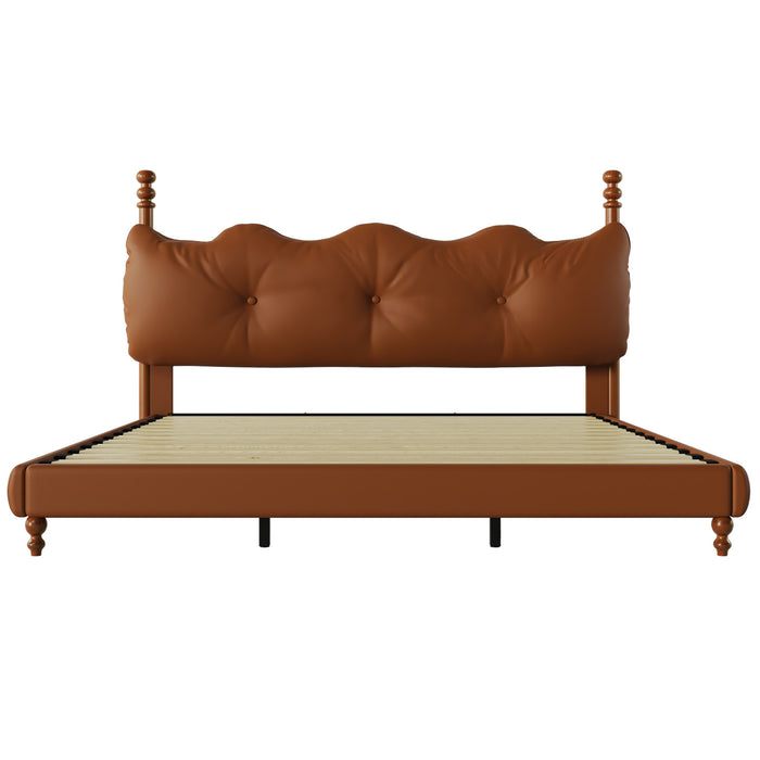 Emma Faux Leather Platform Bed Frame with Headboard,King Size,Brown King Bed
