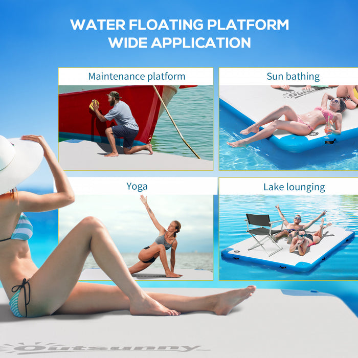 Outsunny 10' x 7' Water Inflatable Floating Dock, Rafting Platform Island, Large Mat with Air Pump & Backpack, for Pool, Beach, Ocean, Blue