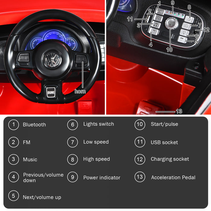 Costway 12v Kids Ride On Car Licensed Volkswagen Beetle W/ Remote Control & Music Red