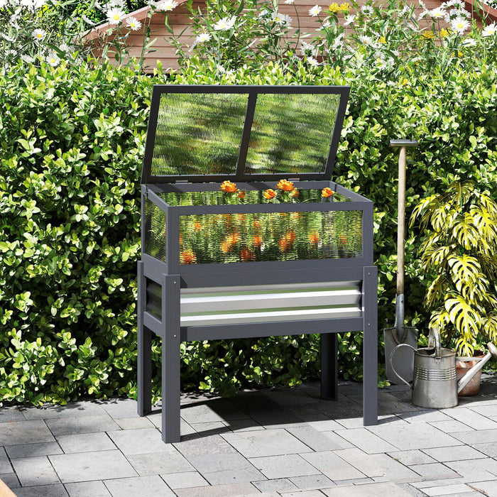 Outsunny Raised Garden Bed with Flip-Up Greenhouse Top, Grey