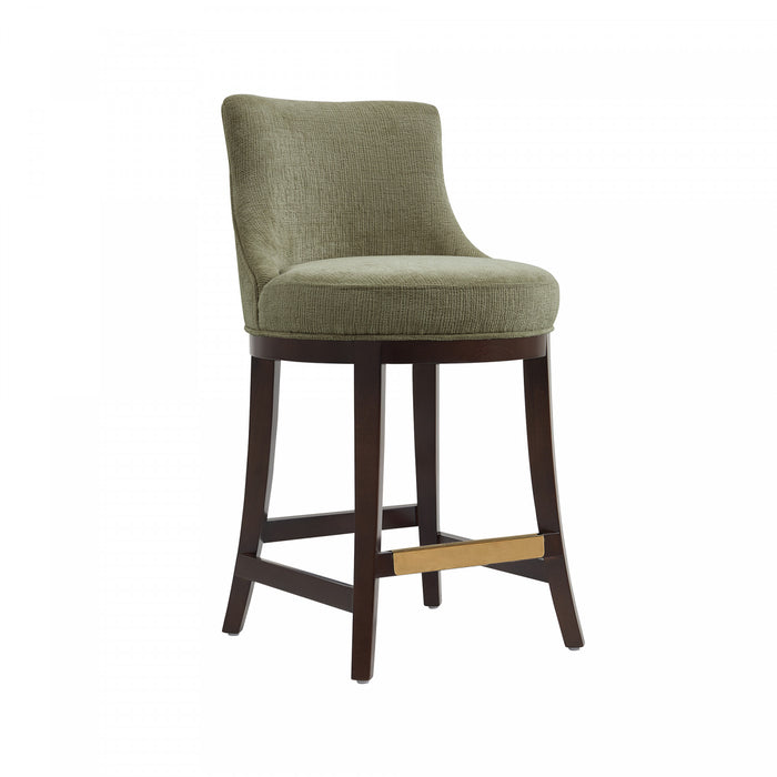 Lucia Modern Chenille Wood Counter Stool in Leaf Green - Set of 2