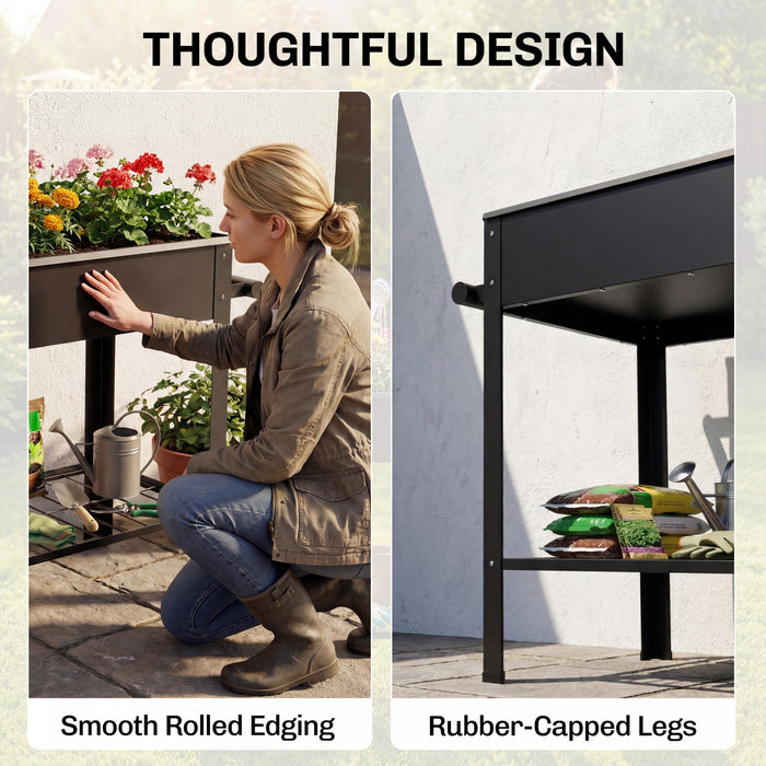 Outsunny Metal Raised Garden Bed, Elevated Planter Box with 2 Wheels